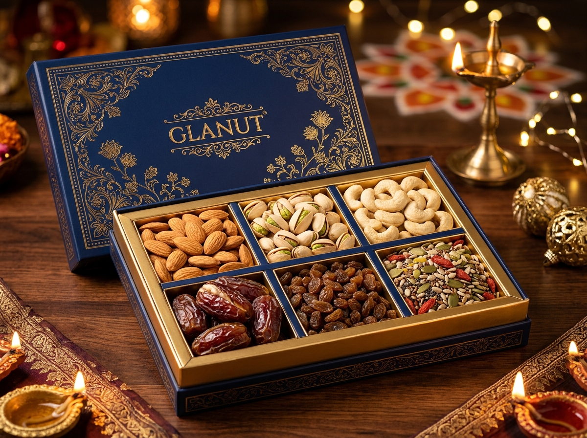 Glanut Royal 6-in-1 Dry Fruit Gift Box in Sapphire Blue